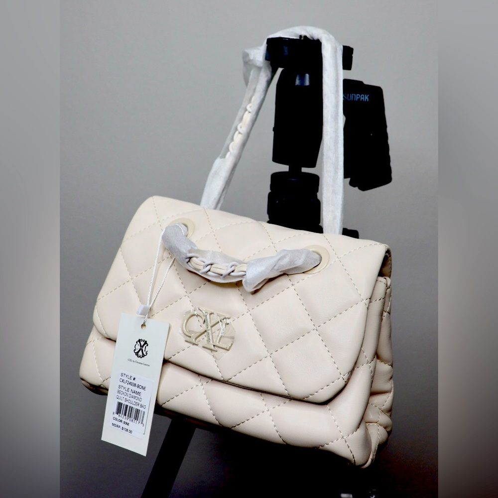 NWT Christian Lacroix Bekon Diamond Quilt Color Bone Crossbody Handbag NWT